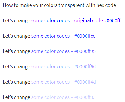 How to make your colors transparent with hex code?