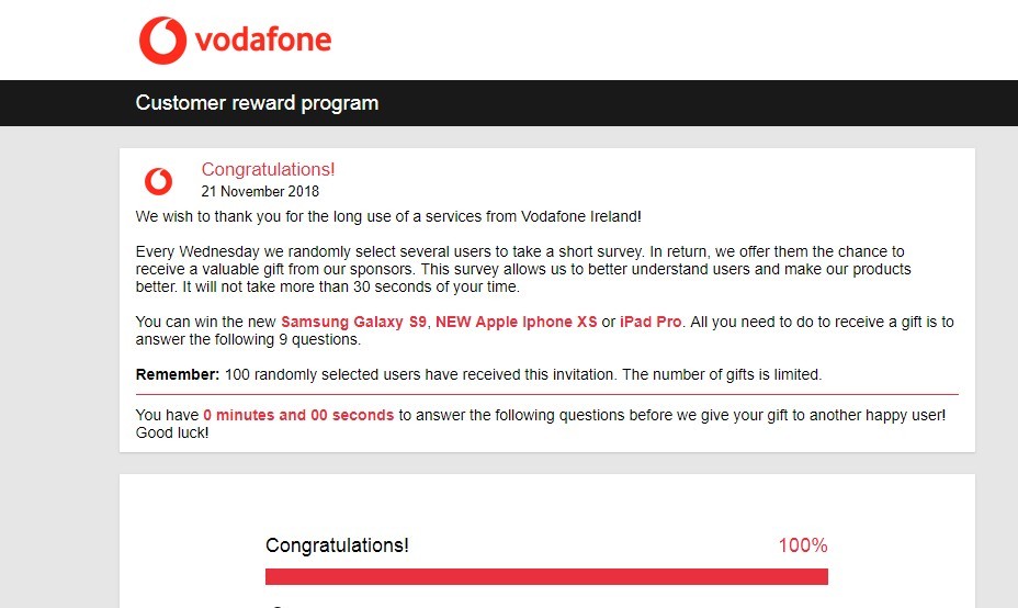 Vodafone Free Phone but Courier delivery 3 euros is an online SCAM