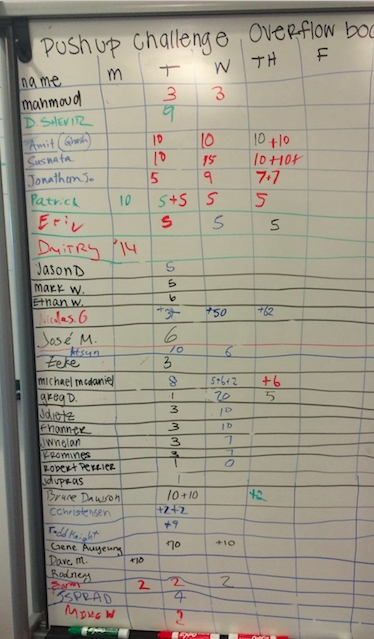 Board where we wrote out pushups of the day. I'm Nicolas Ganea