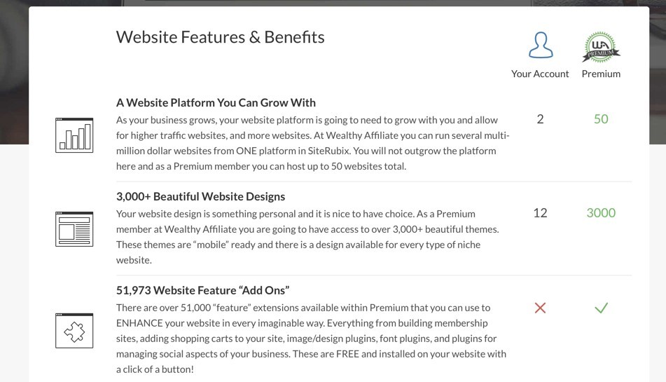 Wealthy Affiliate, Websites