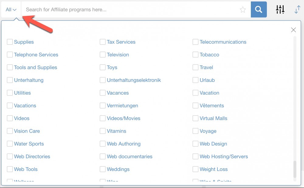Affiliate Program, Filter By Category