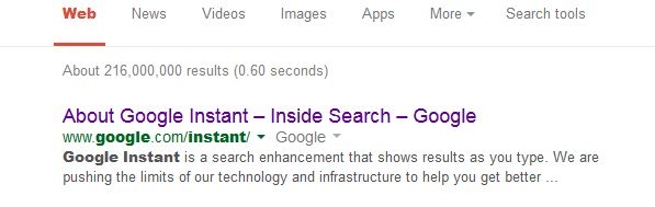 Google Instant search results