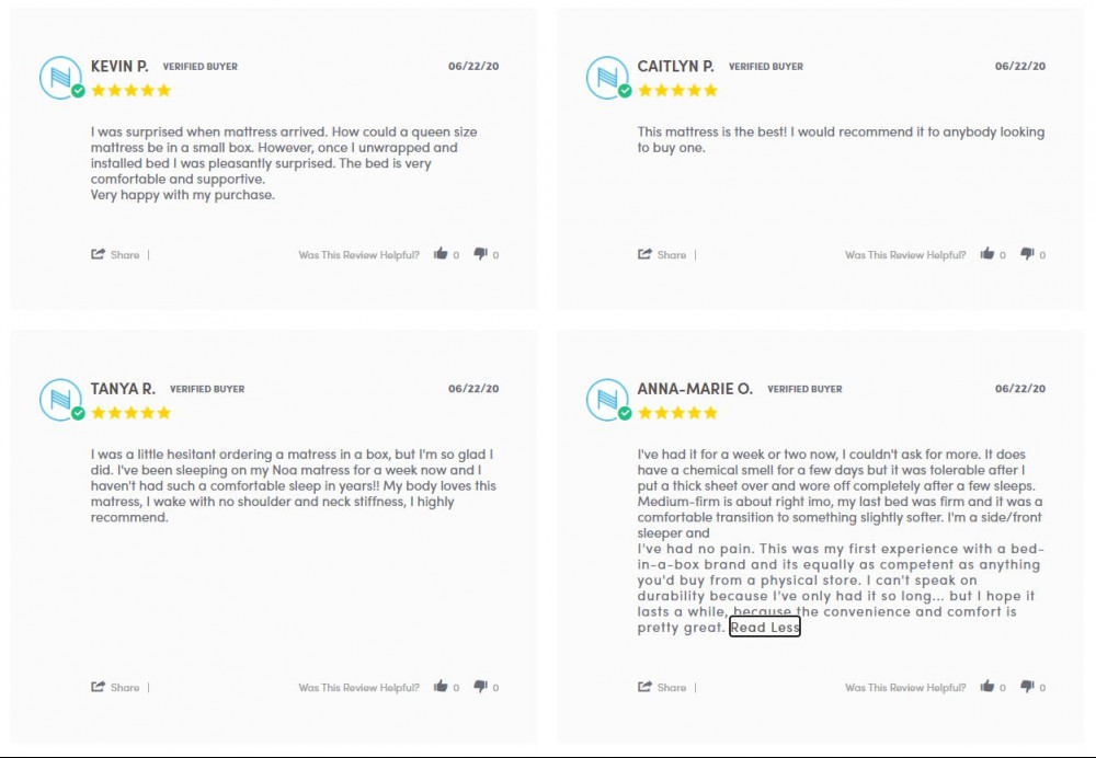 Noa Mattress Customer Testimonials