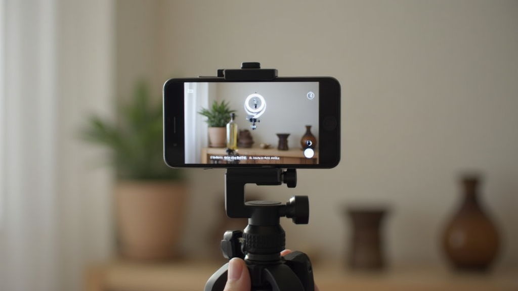 A smartphone on a tripod with basic ring light, showing simple home setup for TikTok filming