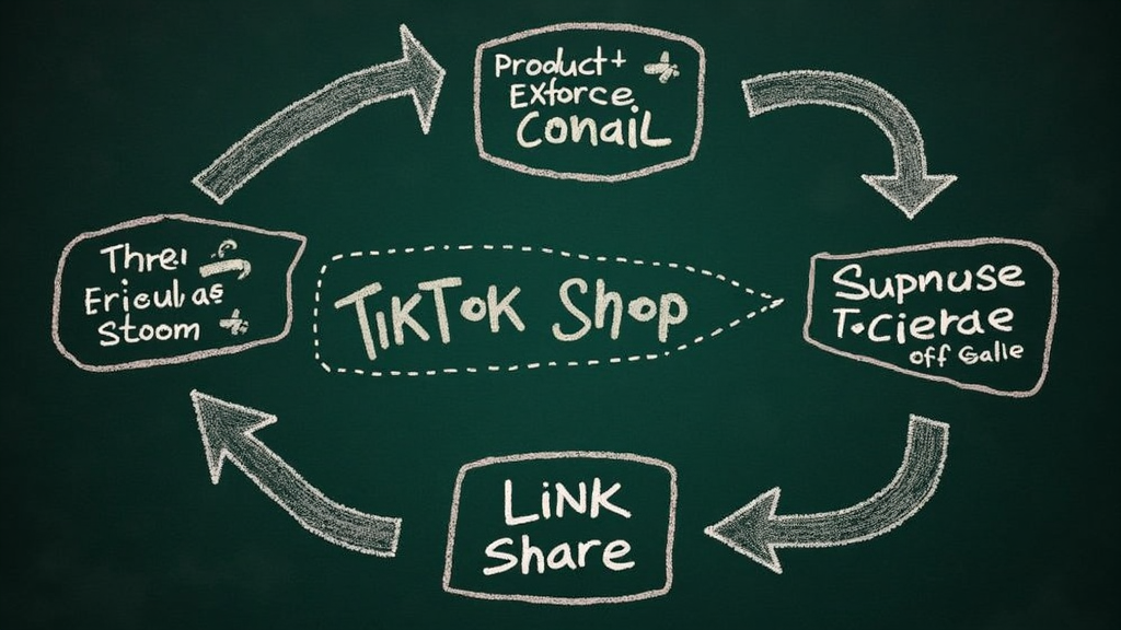 A digital chalkboard showing a workflow chart for TikTok Shop affiliate steps