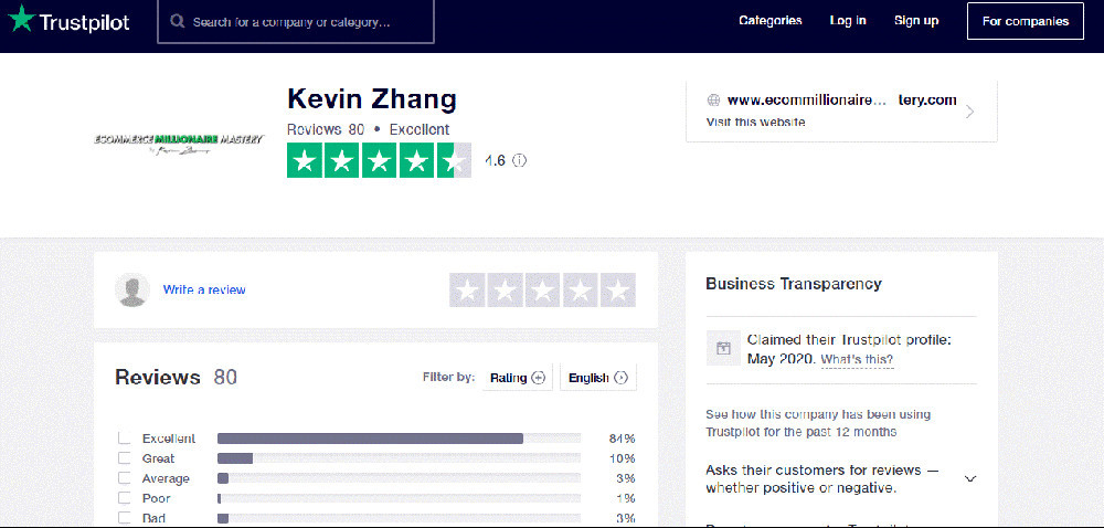 Kevin Zhang TrustPilot Reviews