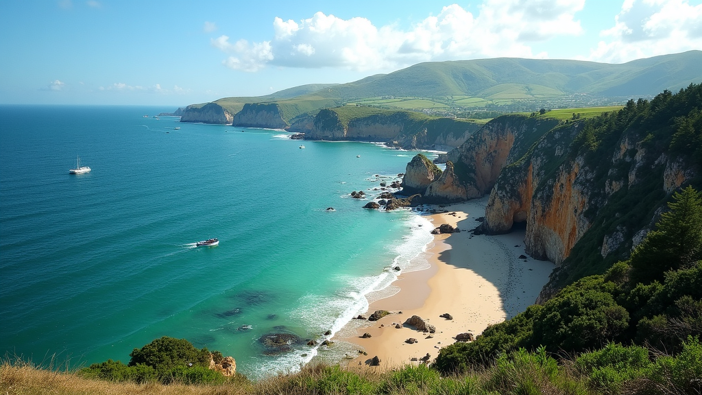 View of rugged Galicia coastline with turquoise waters, wild beaches, and green cliffs, The Best of Galicia