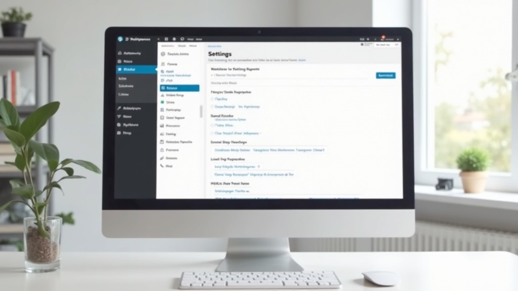 A computer screen open on WordPress Settings panel, minimal workspace background