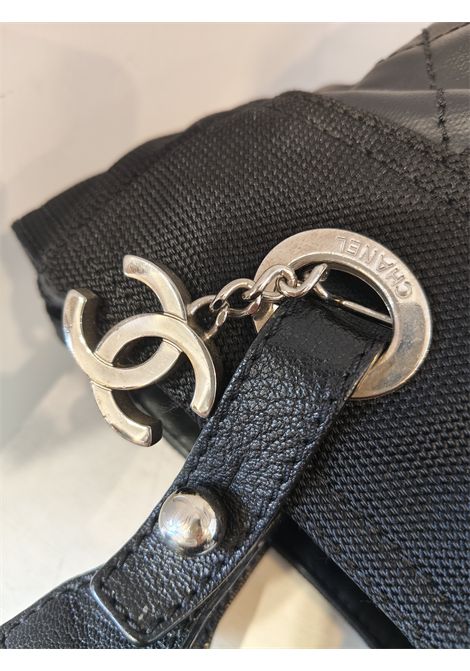 Chanel black quilted Canvas Paris Biarritz Tote silver hardware Chanel Pre-Owned | NERA PELLE E TESSUTOHARDWARE SILVER