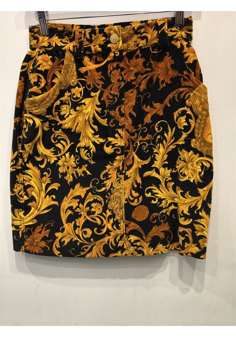 1990s Versace Jeans by Gianni Versace black and gold baroque skirt size 42 it Gianni Versace Pre-Owned | BAROCCOVELLUTINO