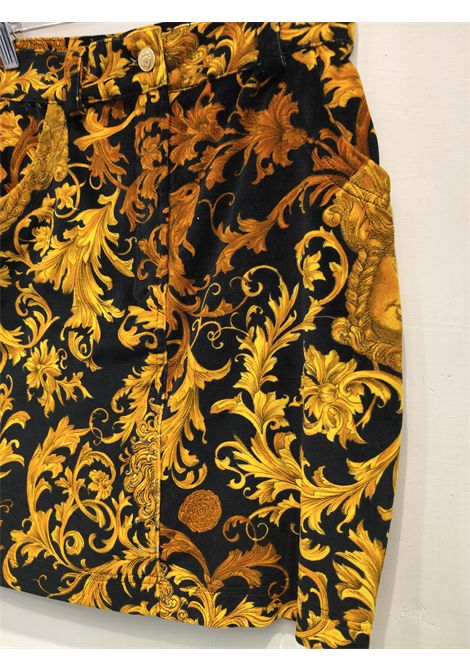 1990s Versace Jeans by Gianni Versace black and gold baroque skirt size 42 it Gianni Versace Pre-Owned | BAROCCOVELLUTINO