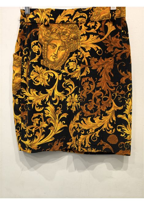 1990s Versace Jeans by Gianni Versace black and gold baroque skirt size 42 it Gianni Versace Pre-Owned | BAROCCOVELLUTINO