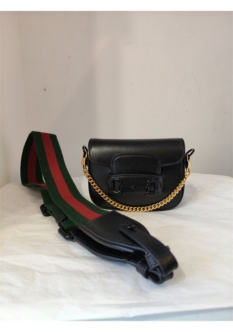2015 Gucci horsebit 1955 mini black lamb leather bag Gucci Pre-Owned | MINI HORSEBITNERO