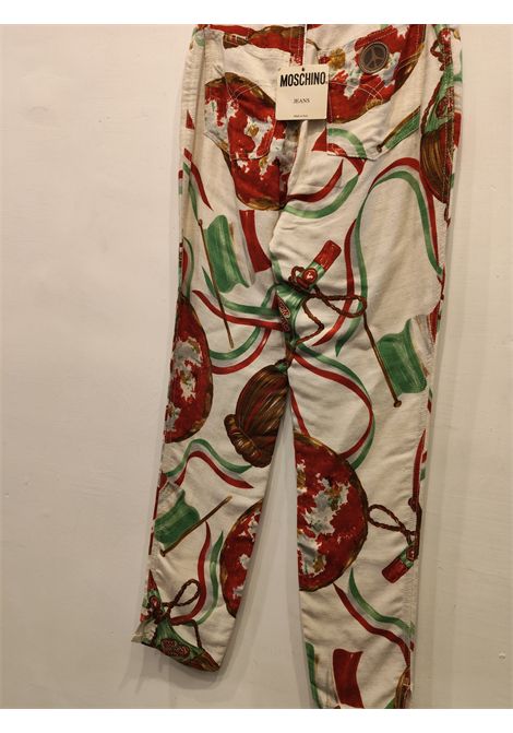 1980s Moschino White italian flag Wicked wine bottle pants NWOT Moschino Pre-Owned | FIASCHI VINOBIANCO
