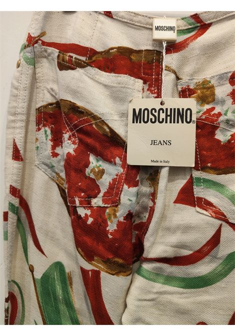 1980s Moschino White italian flag Wicked wine bottle pants NWOT Moschino Pre-Owned | FIASCHI VINOBIANCO