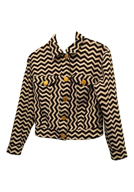 Moschino jeans iconica black and White zig Zag Heart Art jacket in size 42 Moschino Pre-Owned | HEART ARTBIANCO NERO