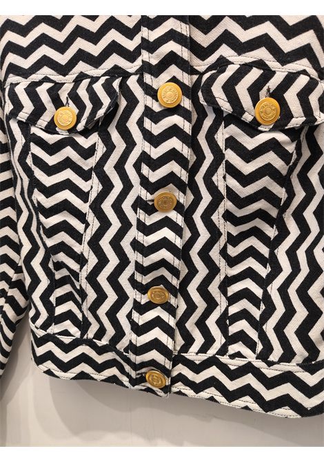 Moschino jeans iconica black and White zig Zag Heart Art jacket in size 42 Moschino Pre-Owned | HEART ARTBIANCO NERO