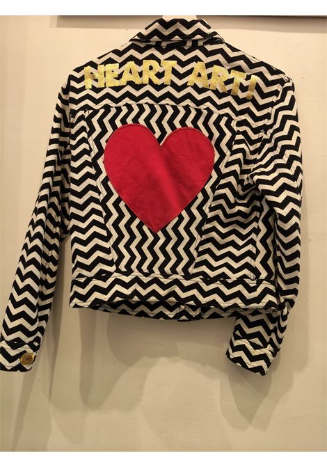 Moschino jeans iconica black and White zig Zag Heart Art jacket in size 42 Moschino Pre-Owned | HEART ARTBIANCO NERO