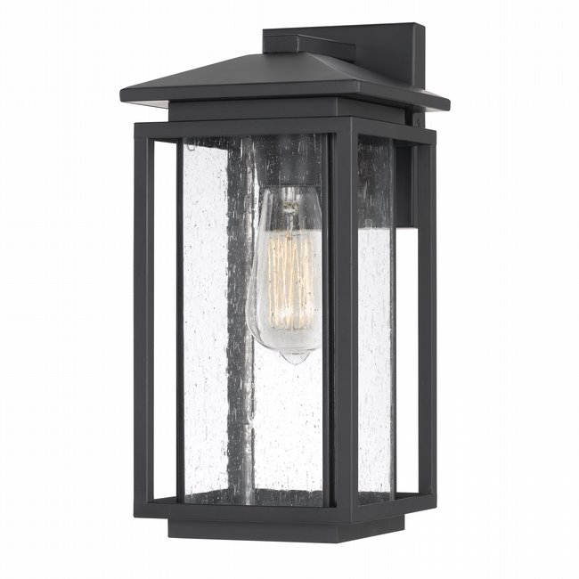 Breckenridge 13 In 1-Light  Matte Black Outdoor Wall Sconce with Seeded Glass