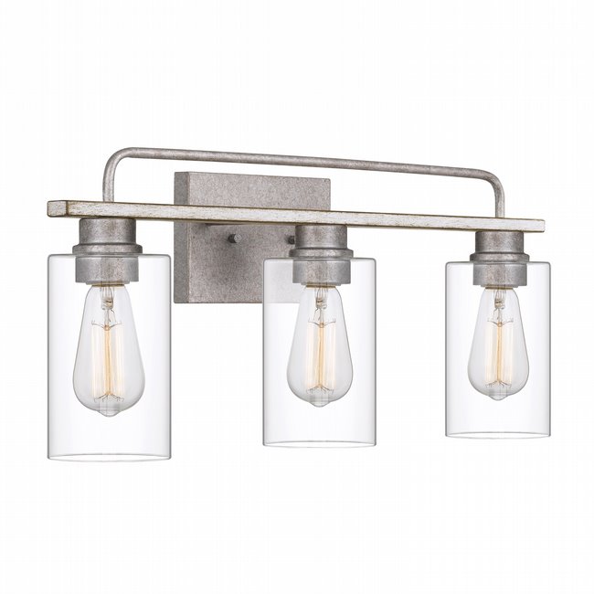 Nemo 3-Light Galvanized & Antique White Wash Wood Vanity Light 5.75“ x22”x 9.63“