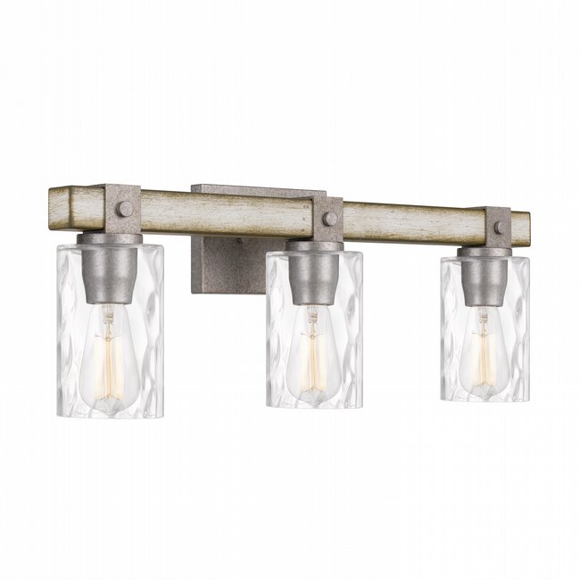 Hampton 3-Light Galvanized & Antique White Wash Wood Vanity Light 6“ x24”x 9.25“