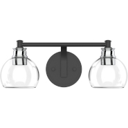 Jinky 2-Light Black Vanity Light With Clear Globe Shades and Brushed Nickel Accents W16