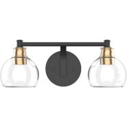 Jinky 2-Light Black Vanity Light With Clear Globe Shades and Gold Accents W16