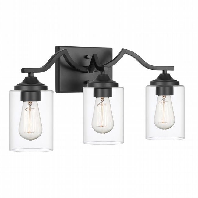 Tarantuga 3-light Black Finish Vanity Light with Prismatic Clear Glass Shades