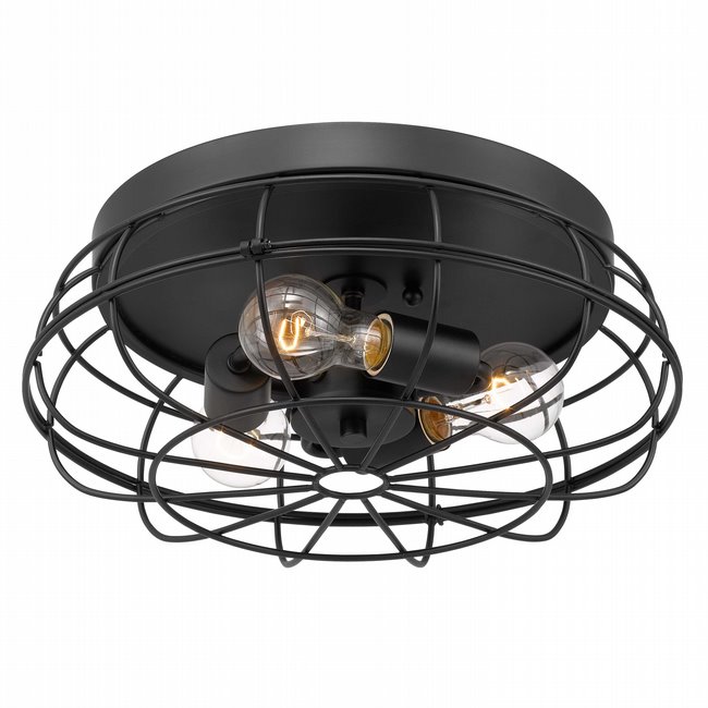 Montego 15 in. 3-Light Matte Black Metal Cage Flush Mount