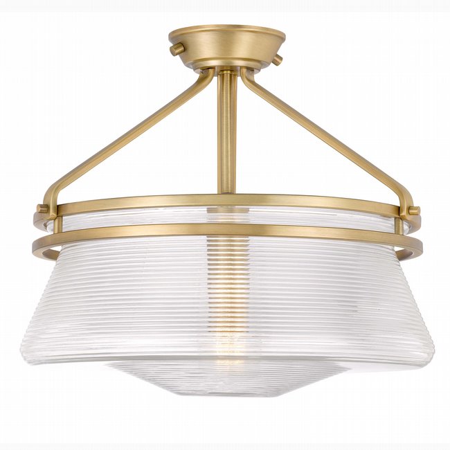 OKeefe 1-Light Aged Brass Finish Embossed glass Semi-Flush Mount 14“ x14”x 13“