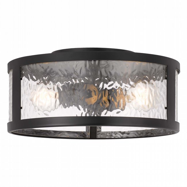 Savannah 2-Light Black Finish Water Grain Glass Flush Mount 11.8“ x11.8”x 5.8“