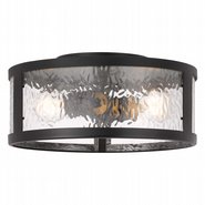 Savannah 2-Light Black Finish Water Grain Glass Flush Mount 11.8“ x11.8”x 5.8“