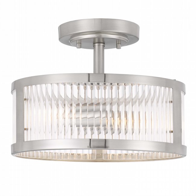 Toluca 2-Light Brushed Nickel Finish Clear Ribbed Glass Semi-Flush Mount 11.8“ x11.8”x 9“