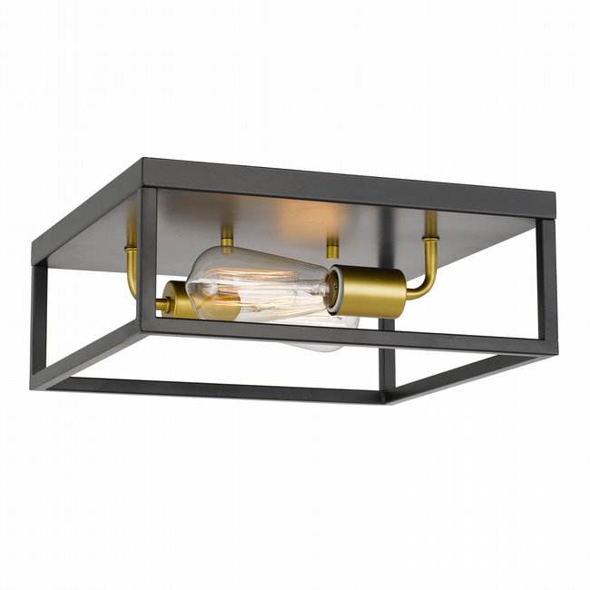 Concord 2-Light Black Frame with Painted Brass Socket Flush Mount 12.75“ x12.75”x 5“