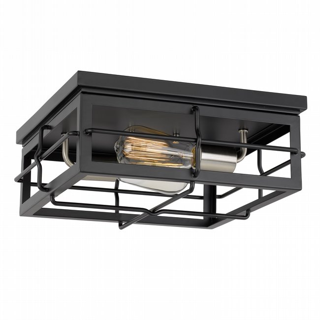 Hanford 2-Light Black Frame with Brushed Nickel Socket Flush Mount 13.88“ x13.88”x 5.88“