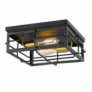 Hanford 2-Light Black Frame with Painted Brass Socket Flush Mount 13.88“ x13.88”x 5.88“