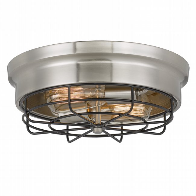 Bethpage 2-Light Brushed Nickel Canopy with Black Wire Frame Flush Mount 12.7x 12x4.5H