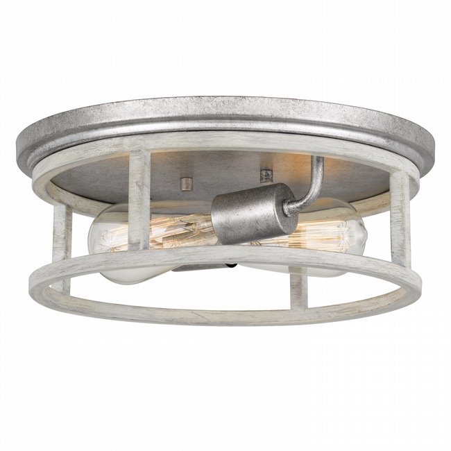Newport 2-Light Galvanized & Ocala Oak Flush Mount 13“ x13”x 4.75“
