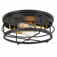 Westwood 2-Light Black Frame with Brass Socket Flush Mount 13.88“ x13.88”x 5.87“