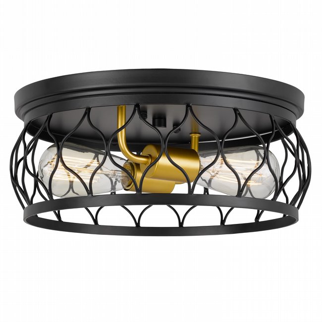 Devon 2-Light Black Frame with luxury Gold Finish Socket Flush Mount 13.38“ x13.38”x 5.5“