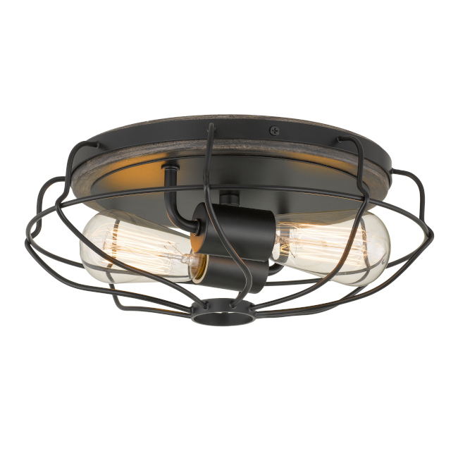 Cyclone 2-light Black & Seaside Oak Finish Flush Mount D13xH5.25