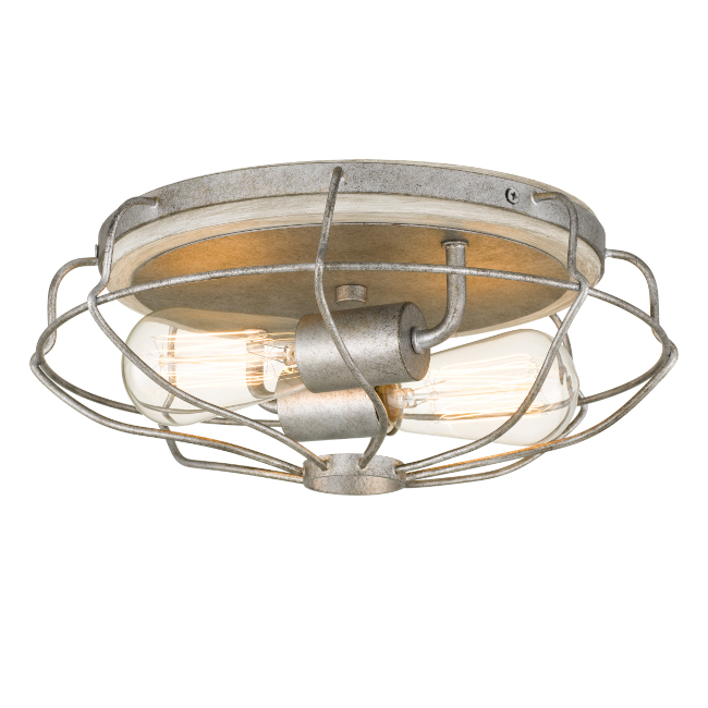 Cyclone 2-light Galvanized & Ocala Oak Finish Flush Mount D13xH5.25