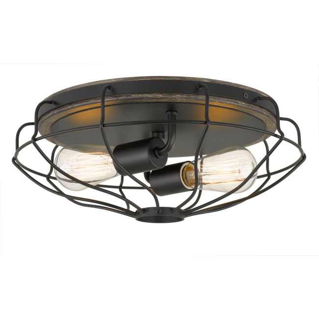Cyclone 2-light Black & Seaside Oak Finish Flush Mount D15xH5.25