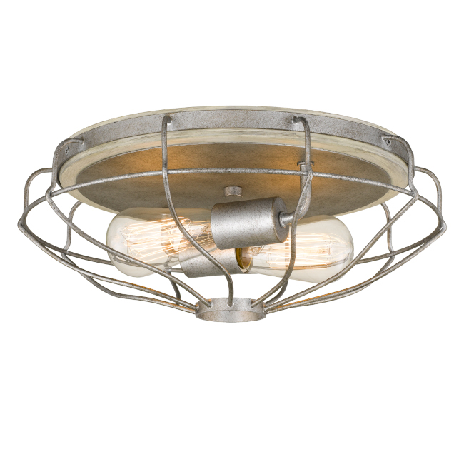 Cyclone 2-light Galvanized & Ocala Oak Finish Flush Mount D15xH5.25