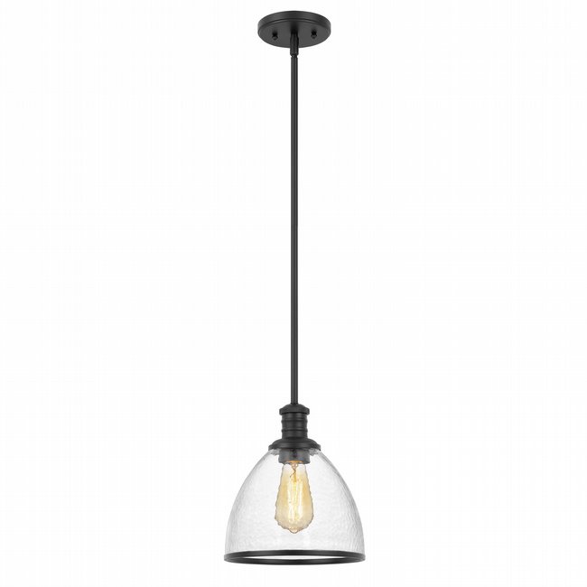 Cloe 1-Light Black Finish Harmer Glass Pendant 9“ x9”x 10.5“