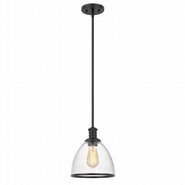 Cloe 1-Light Black Finish Harmer Glass Pendant 9“ x9”x 10.5“