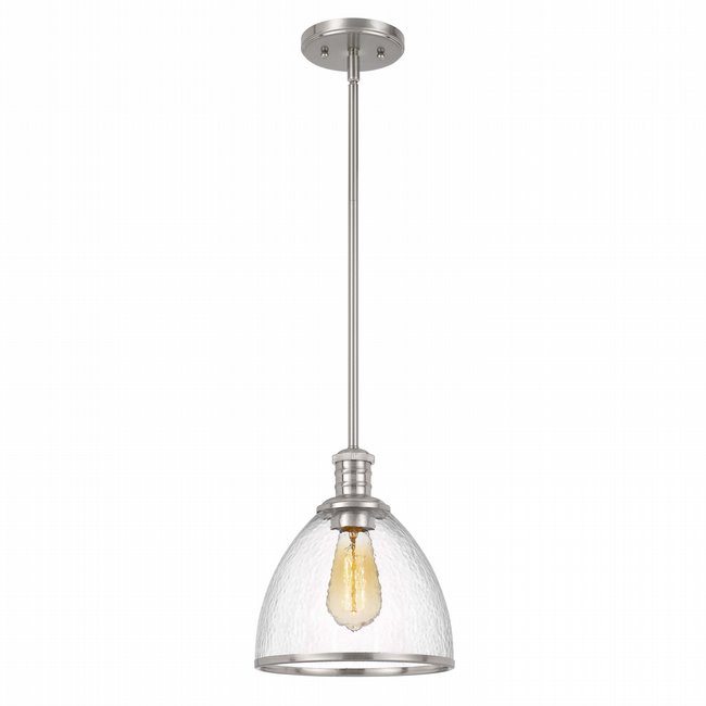 Cloe 1-Light Brushed Nickel Finish Harmer Glass Pendant 9“ x9”x 10.5“
