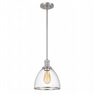 Cloe 1-Light Brushed Nickel Finish Harmer Glass Pendant 9“ x9”x 10.5“