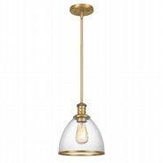 Cloe 1-Light Vintage Brass Finish Harmer Glass Pendant 9“ x9”x 10.5“