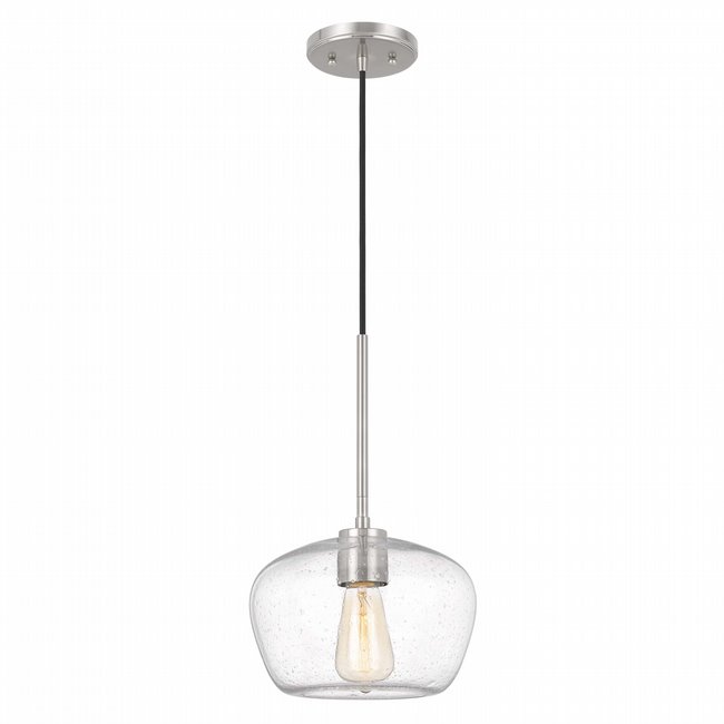 Hive 1-Light Brushed Nickel Finish Silver Flakes Glass Pendant 10“ x10”x 15.5“